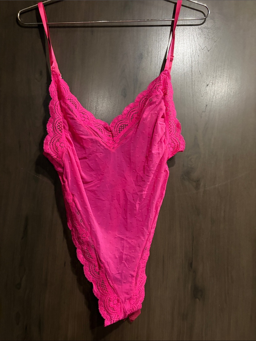 Victoria's Secret Bright Hot Pink Lace-Trim Cami Bodysuit